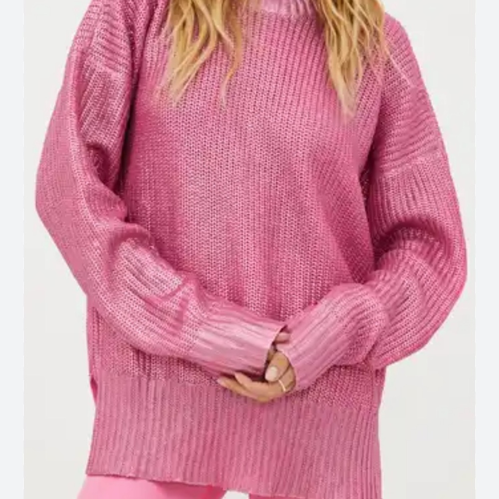 Beach Riot oversize ribbed Callie Round Neck metallic Sweater XL